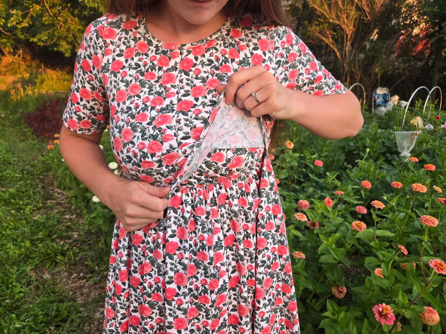 Women’s Shower of Roses Dress (Nursing and Non-Nursing Options)