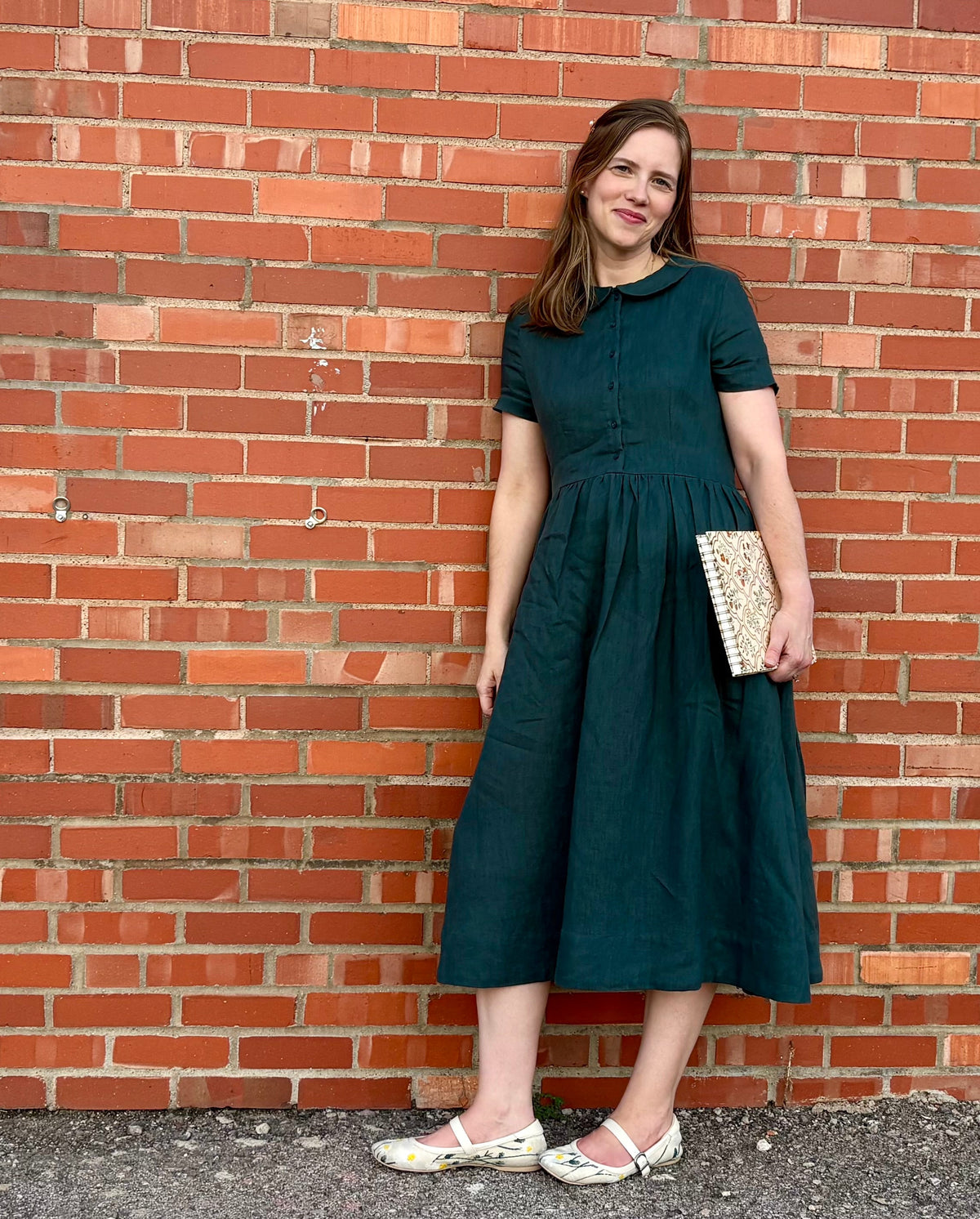 Lisette — Forest Green Linen Midi Dress
