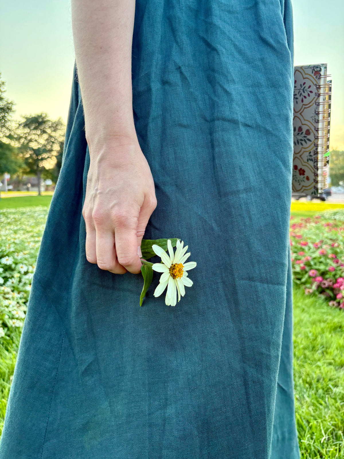 Lisette — Forest Green Linen Midi Dress