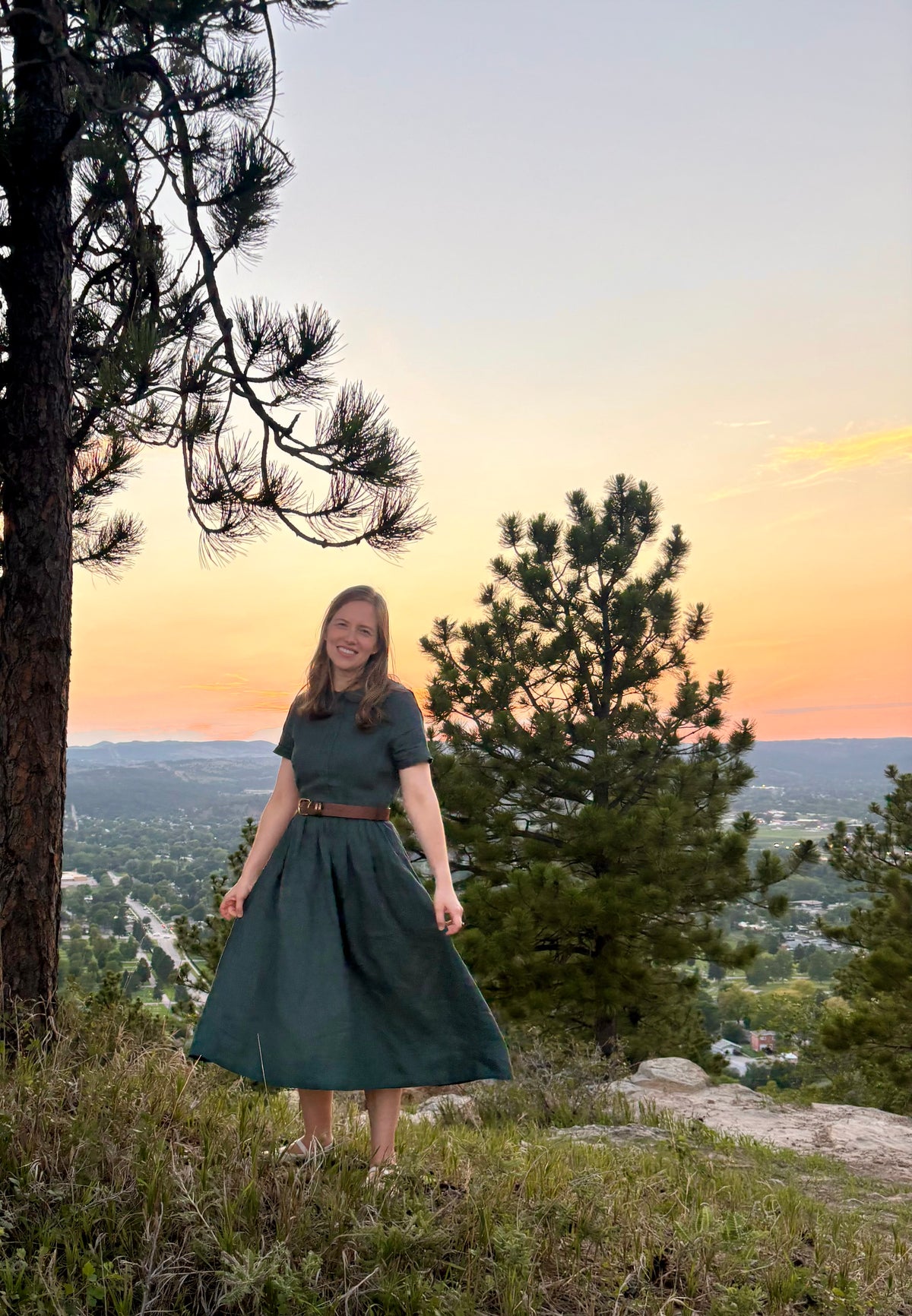 Lisette — Forest Green Linen Midi Dress