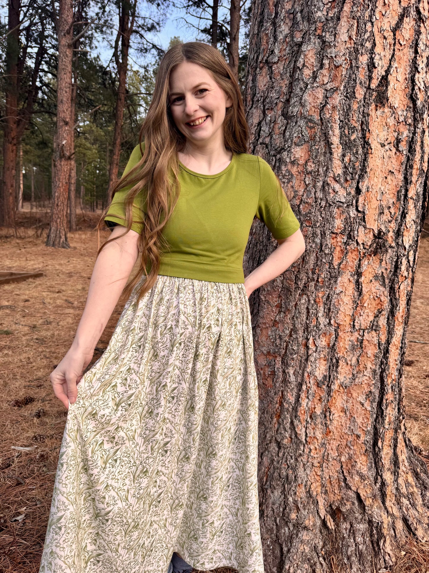 Lily of the Valley Women's Nursing Cotton Midi Dress with Pockets
