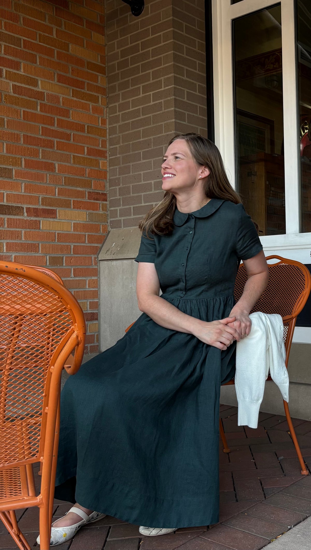 Lisette — Forest Green Linen Midi Dress