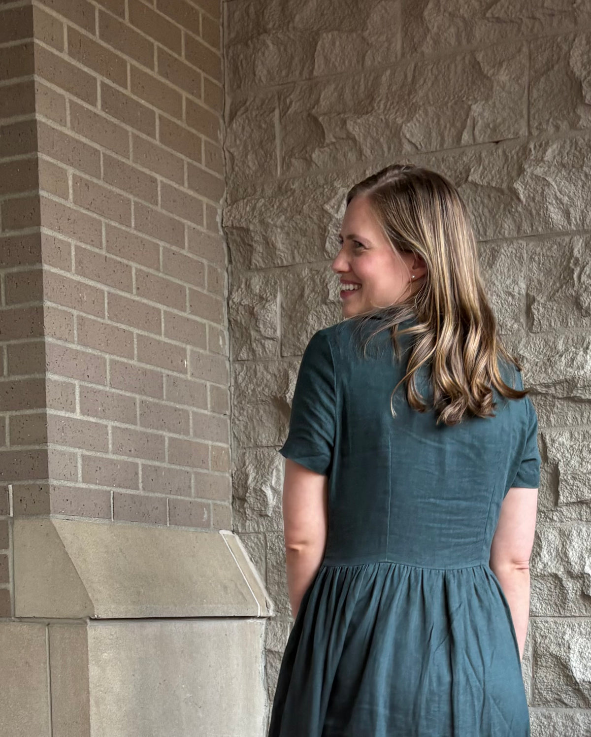 Lisette — Forest Green Linen Midi Dress
