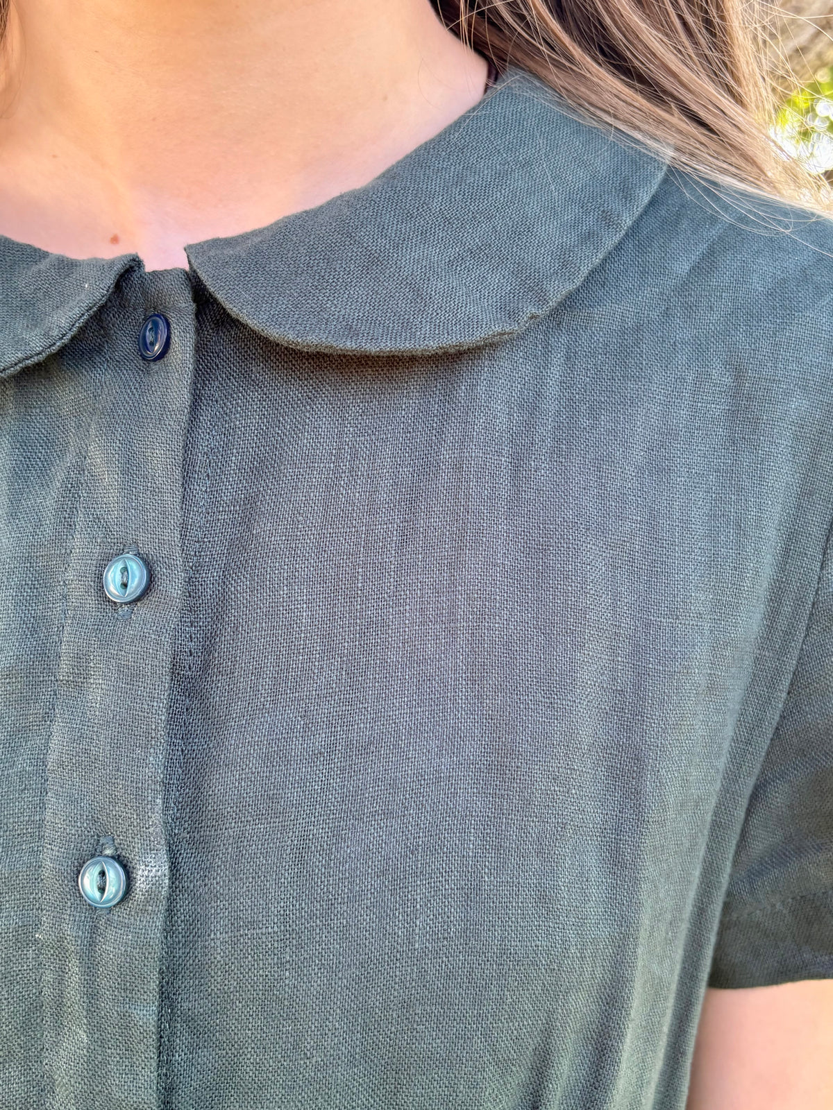 Lisette — Forest Green Linen Midi Dress