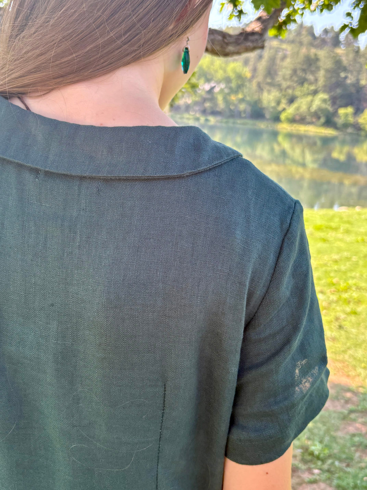 Lisette — Forest Green Linen Midi Dress